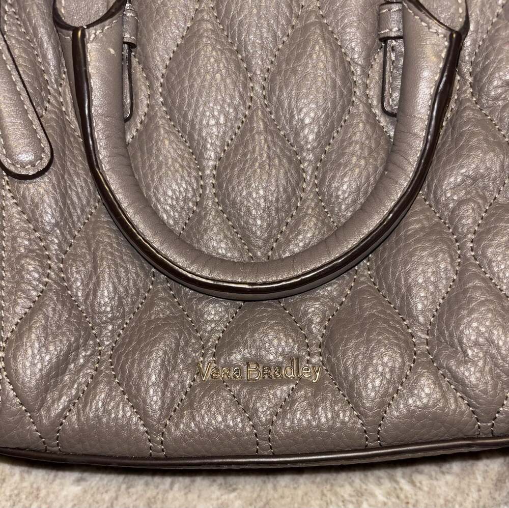 Vera Bradley Luxury Quilted Genuine Leather Mini Marlo Satchel Bag - Taupe Grey